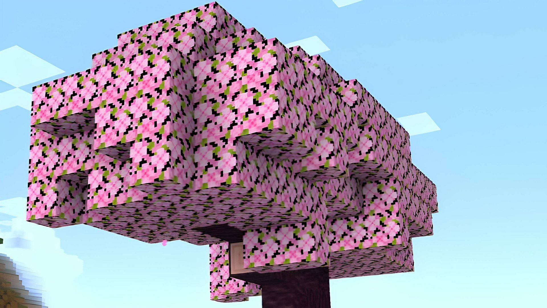 Minecraft player creates beautiful gradient using cherry leaves