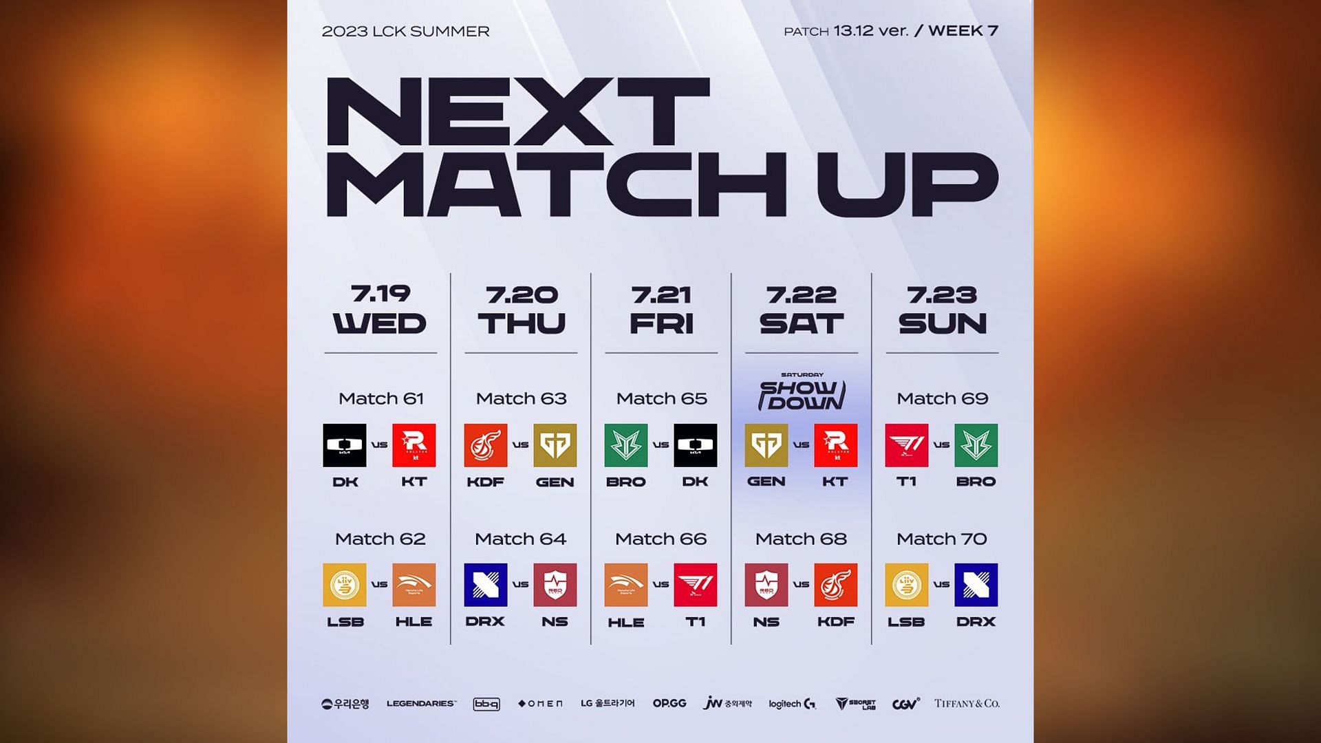 Week 7 fixtures in the League of Legends LCK 2023 Summer Split (Image via LoL Esports)