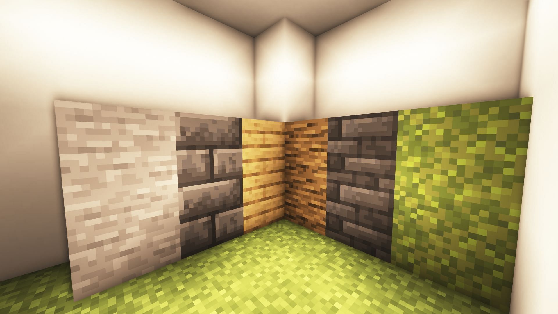 This block palette consists of dark stone blocks along with woody blocks in Minecraft (Image via Mojang)