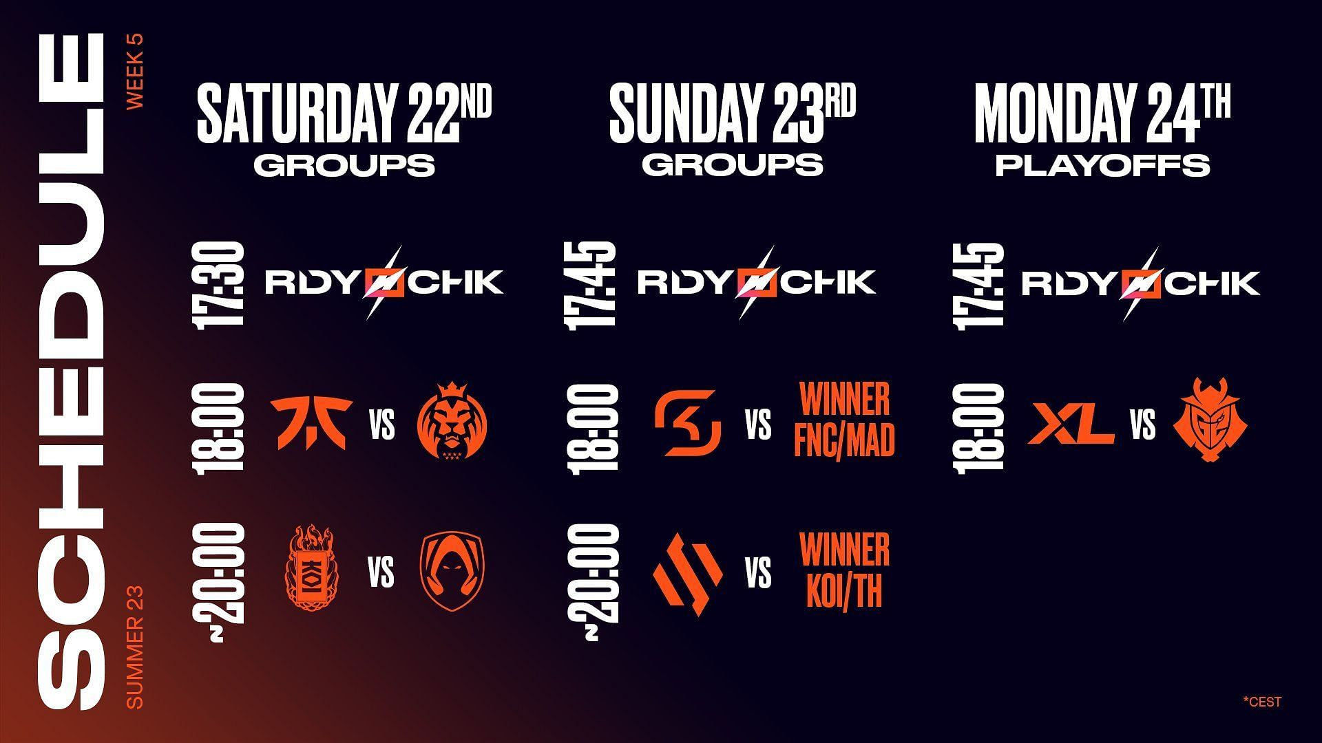The upcoming matches at the LEC 2023 Summer Group Stage (Image via LoL Esports)