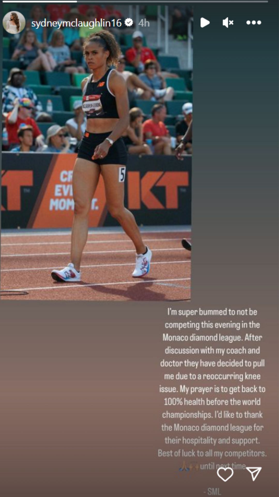 Sydney McLaughlin-Levrone expresses her disappointment