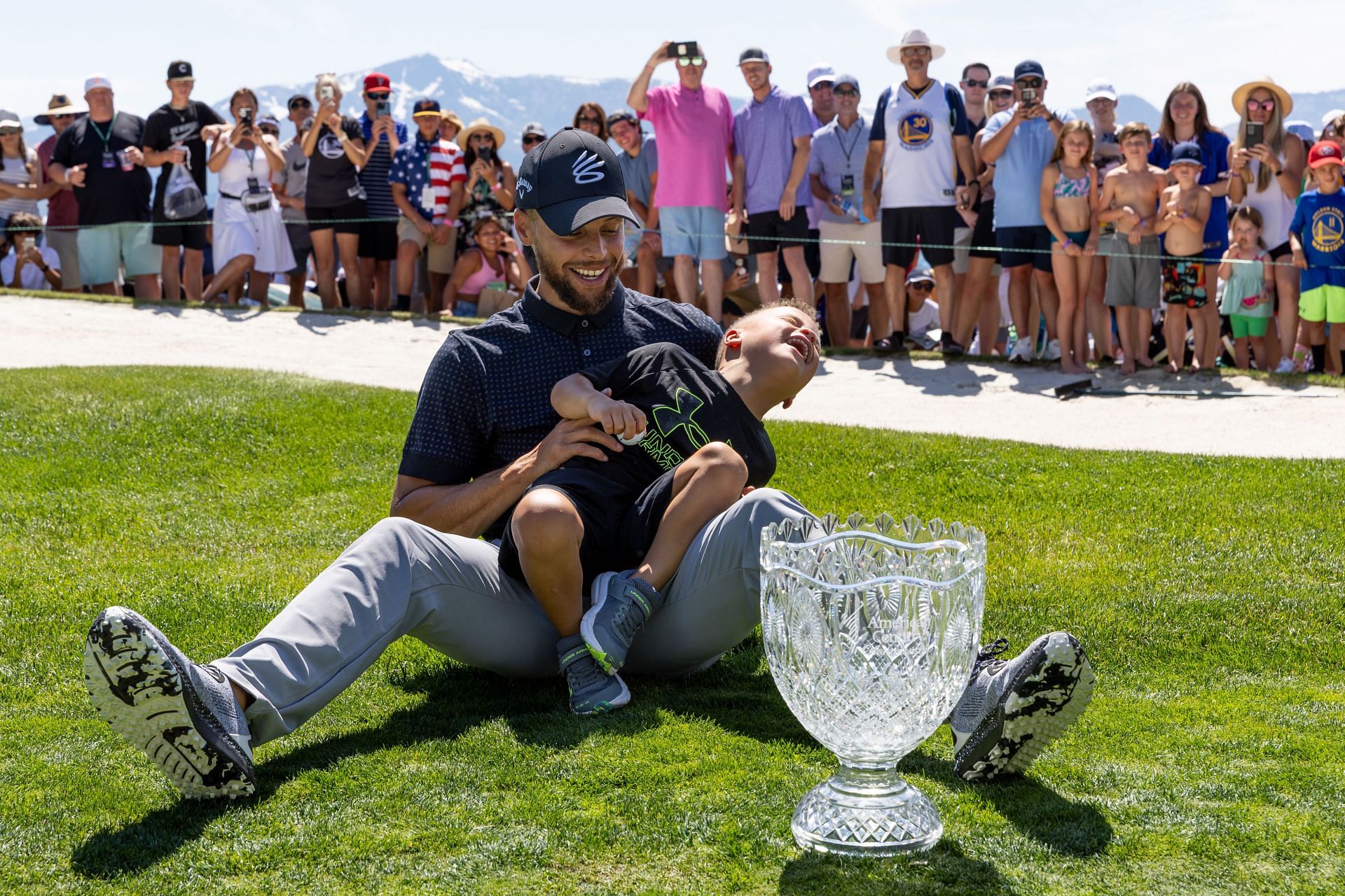 Steph Curry is thrilled after he sinks a clutch eagle to win the