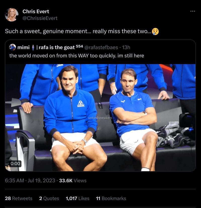 Chris Evert&#039;s tweet on Tuesday