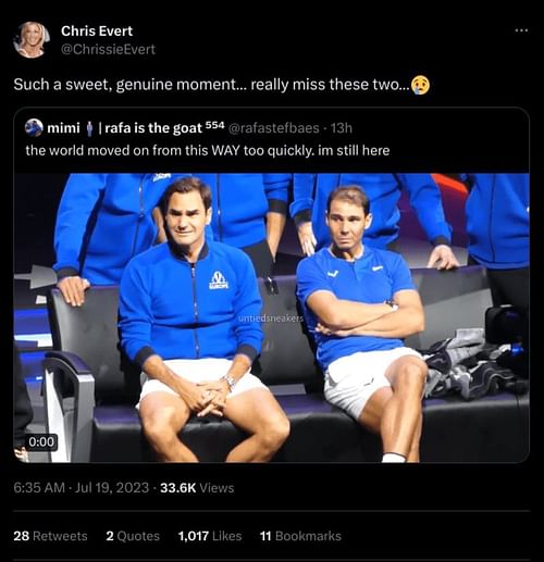 Chris Evert's tweet on Tuesday