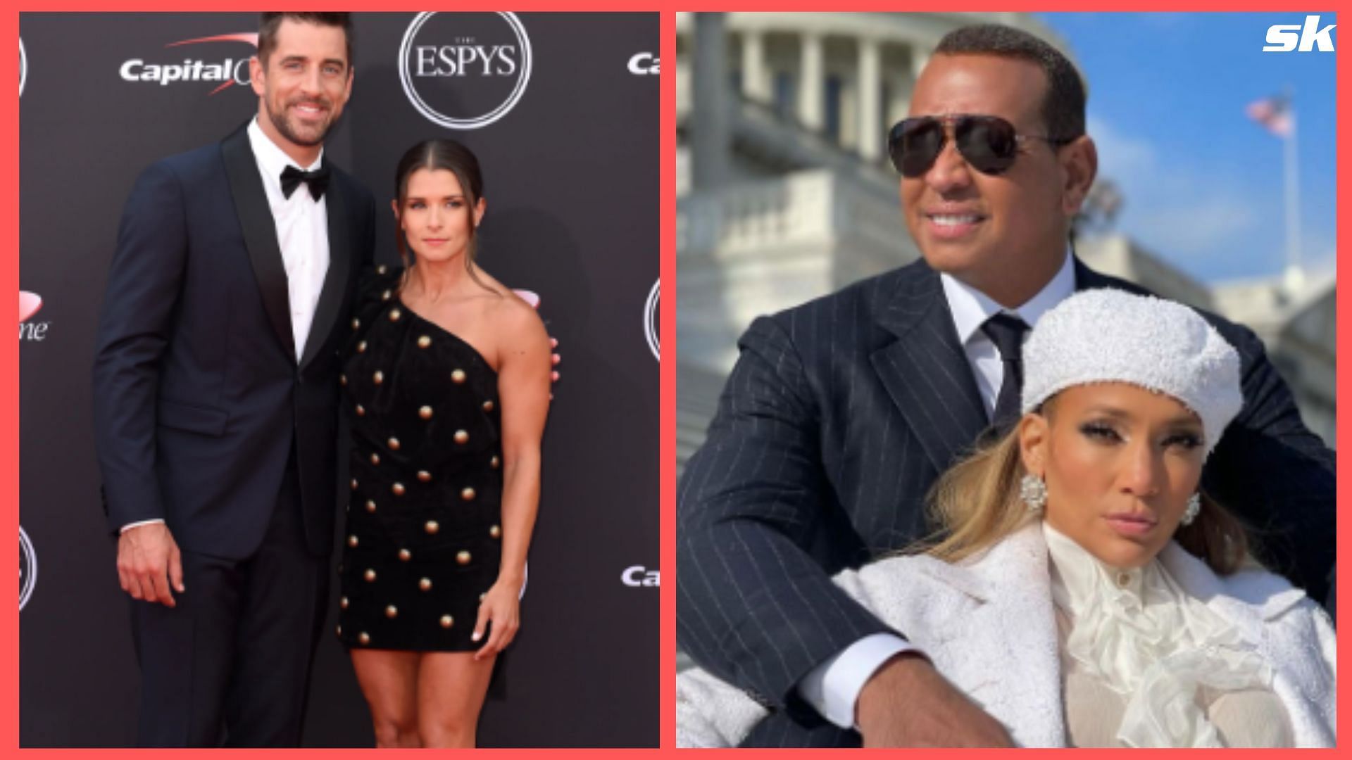 Aaron Rodgers with ex-GF, Danica Patrick; Alex Rodriguez with Jennifer Lopez