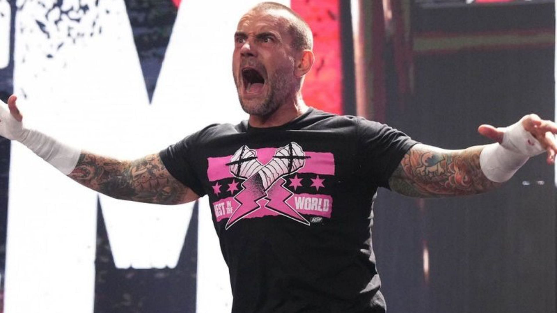 CM Punk during his entrance. Image Credits: Twitter - @AEW