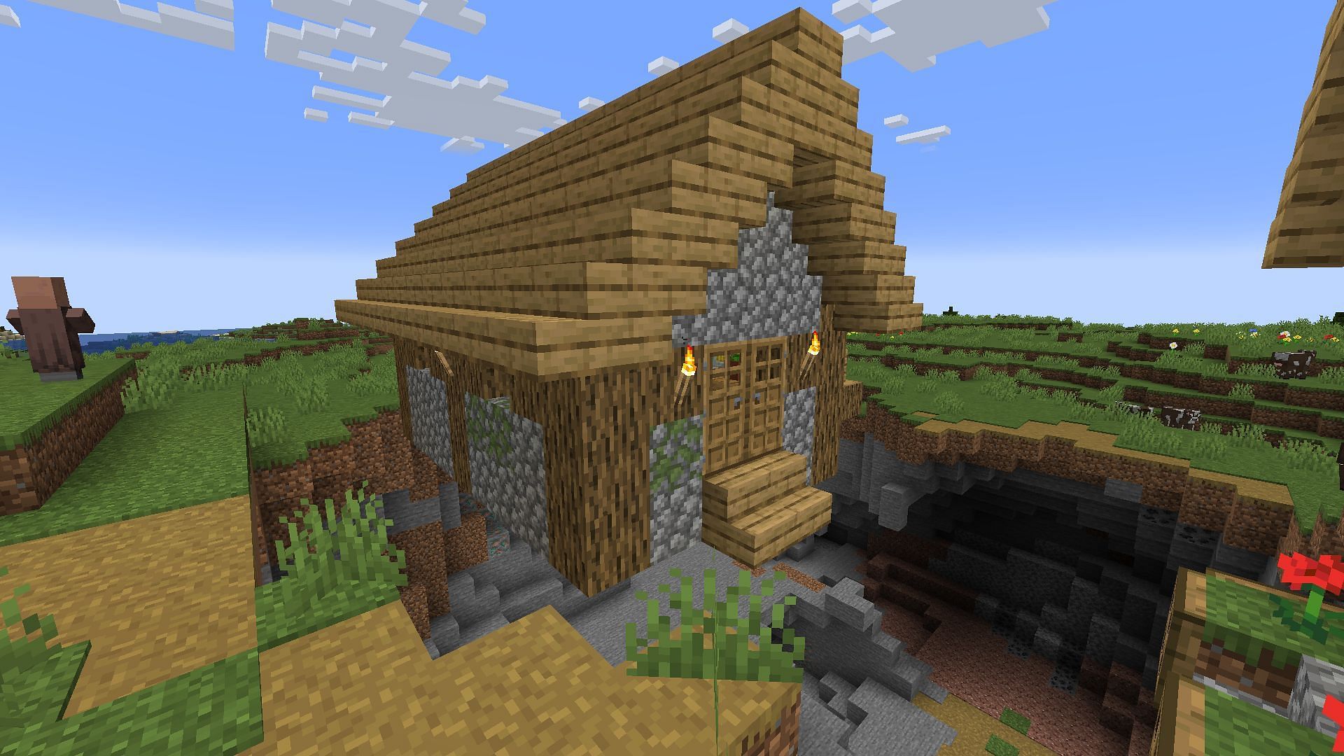 Villager houses in Minecraft don&#039;t tend to generate hovering in the air quite like this (Image via Mojang)