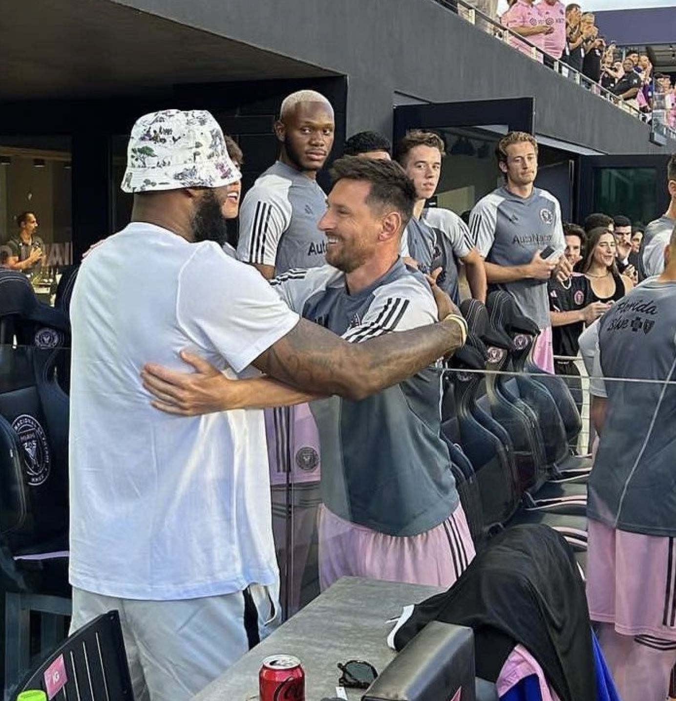 LeBron greets Leo Messi before the game