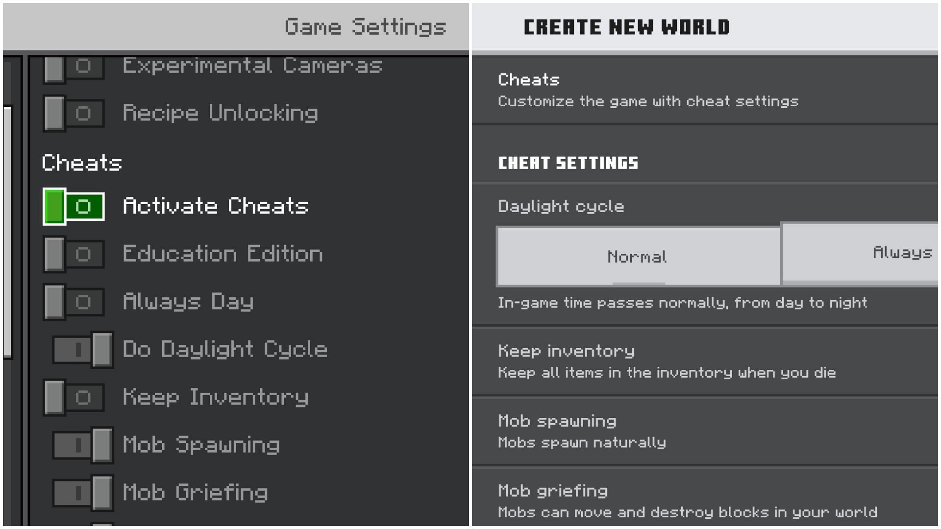 You need to activate cheats to use commands in Minecraft Bedrock Edition (Image via Sportskeeda)