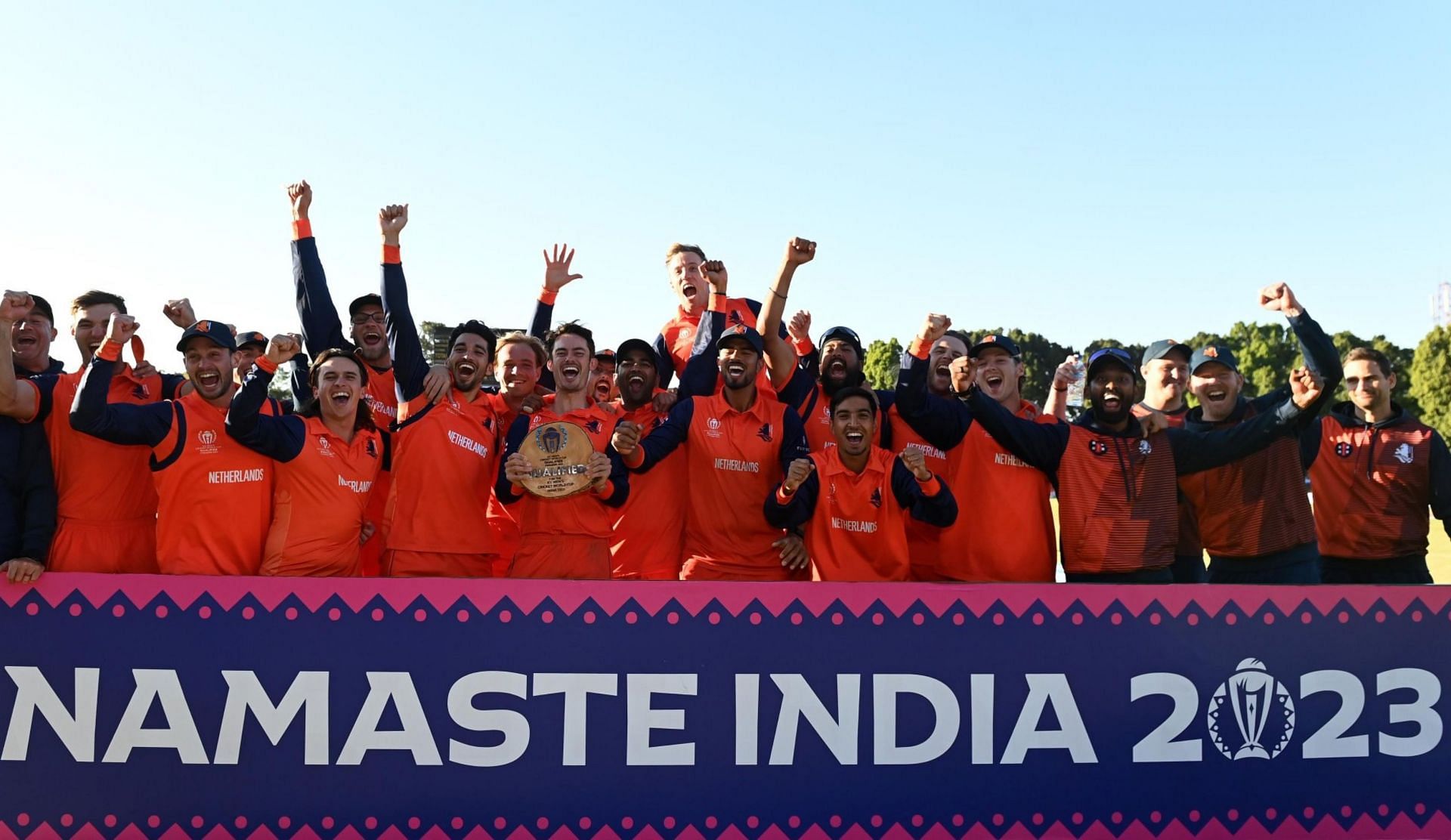 Netherlands players after securing a famous win on Thursday.