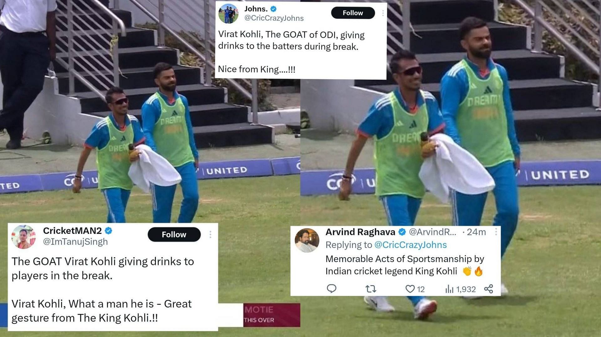 Virat Kohli came out with drinks in Barbados (Image: Twitter/FanCode)