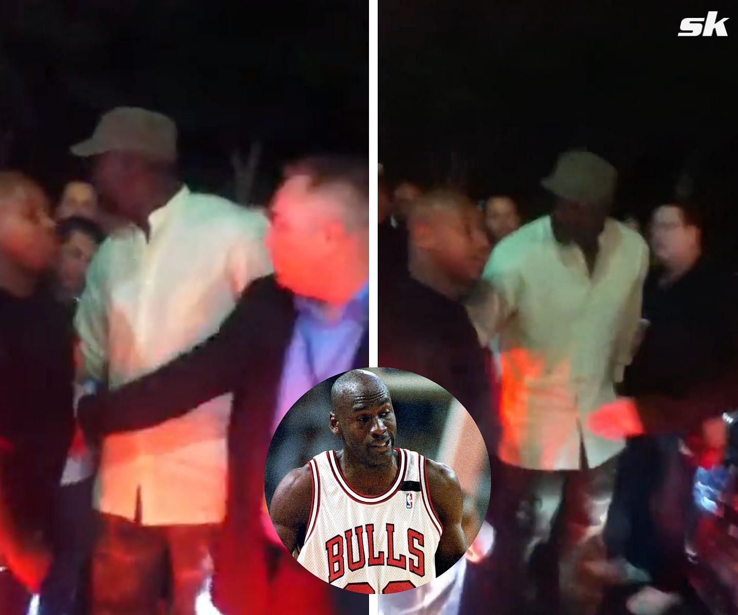 Michael Jordan breaking up a fight between two celebrities