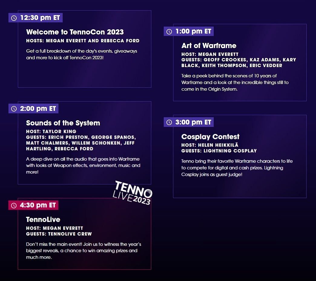 TennoCon 2023 schedule for stream as per official Digital Extremes website (Image via Digital Extremes)
