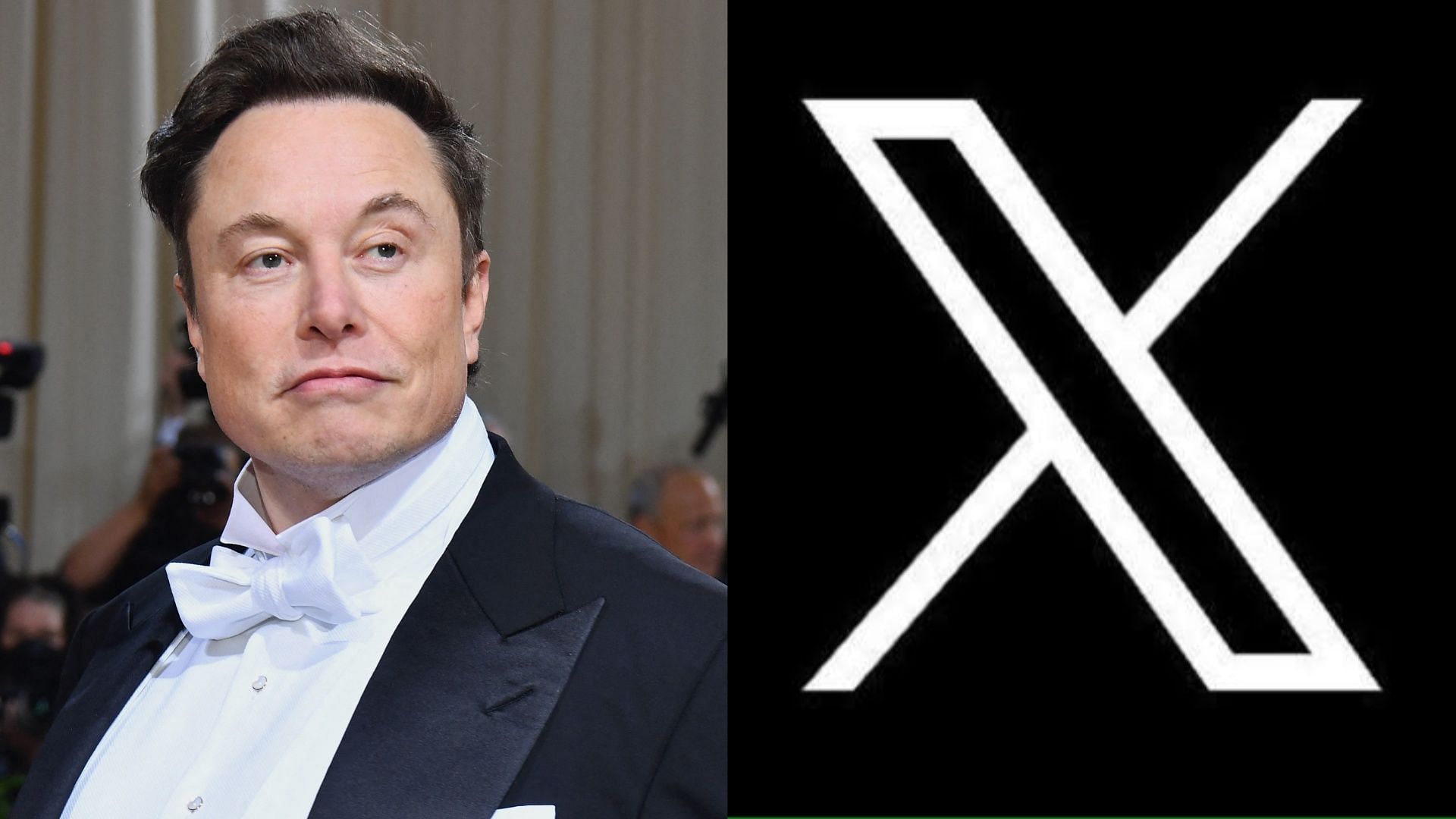 Elon Musk and new X logo. (Photo via Getty Images, @Maryahangarian/Twitter)