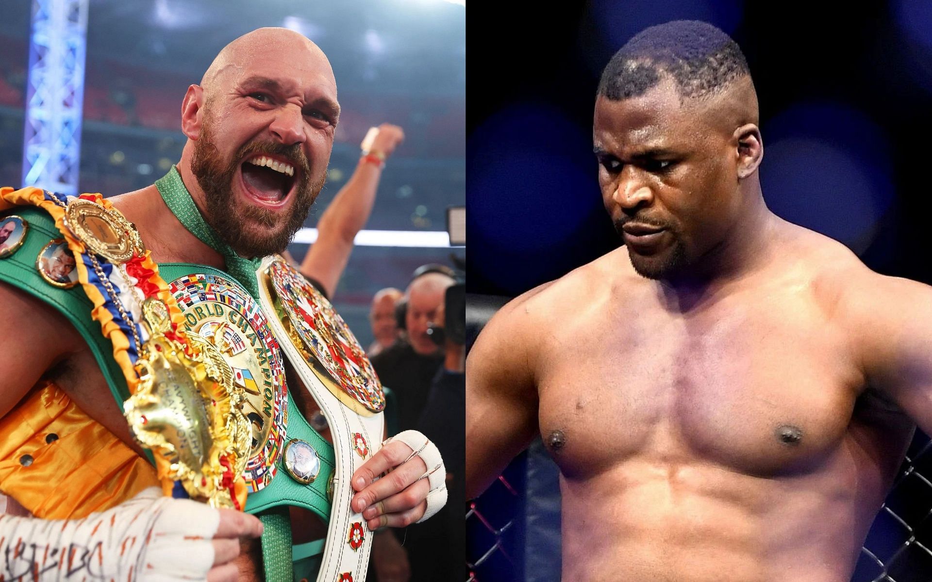 Tyson Fury (L), and Francis Ngannou (R).