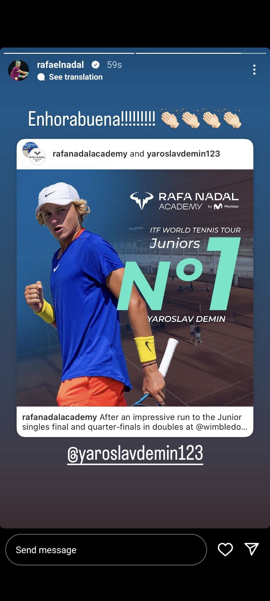 Screengrab from Rafael Nadal&#039;s Instagram