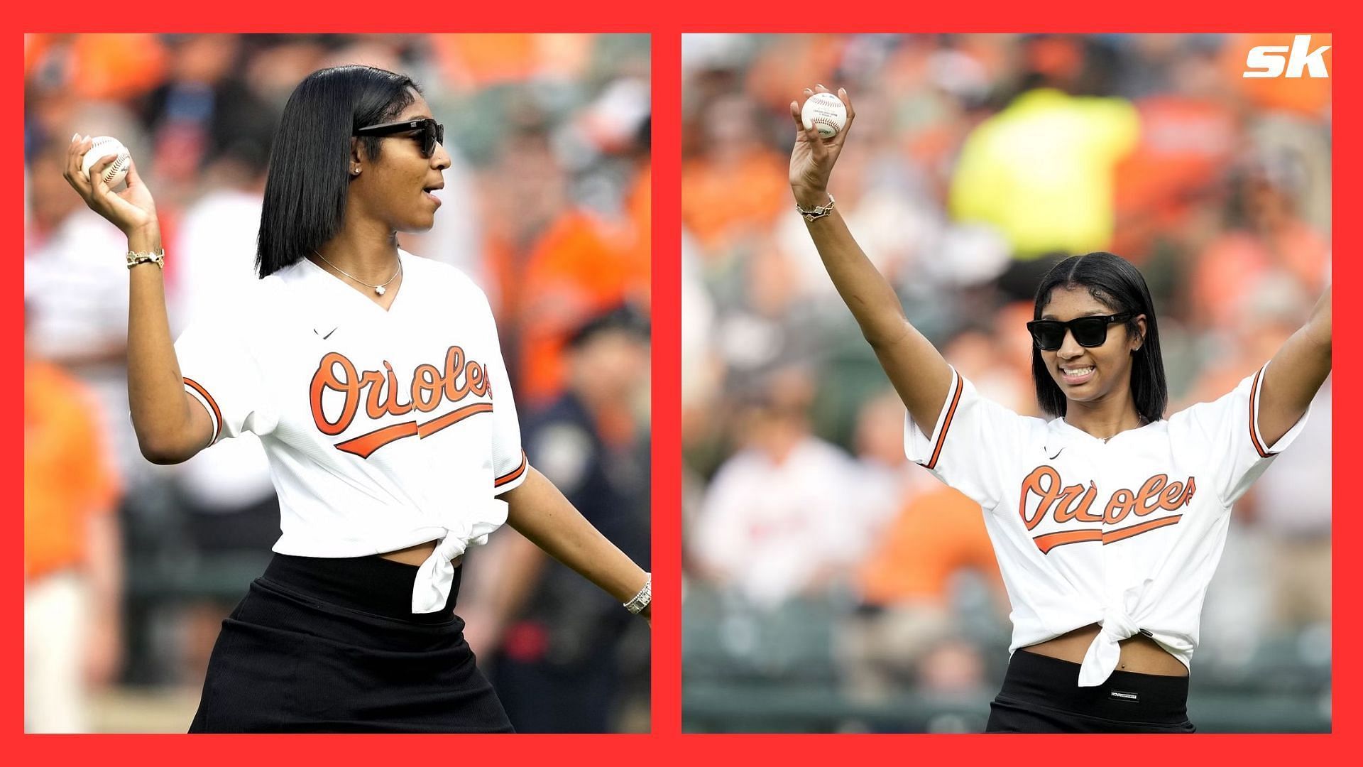 &quot;Clark would have hit 90 on the gun&quot; &quot;Respect for not stepping on the line&quot; - MLB fans troll Angel Reese as LSU star throws first-pitch at Orioles game