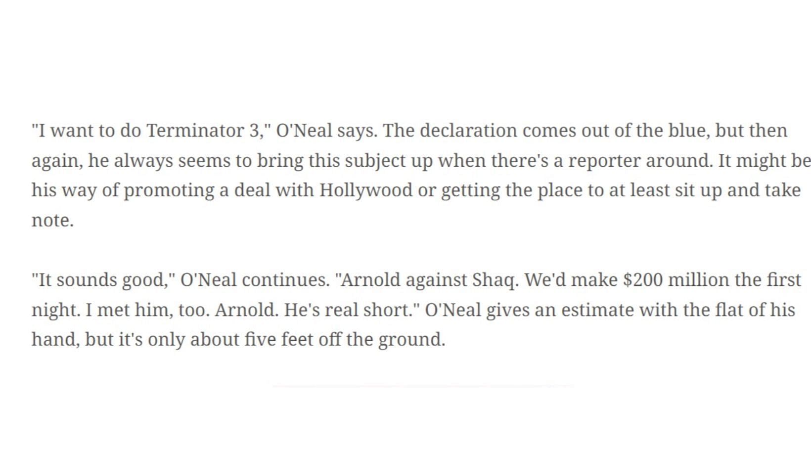 Excerpt of Shaq&#039;s interview with Sports Illustrated in 1994.
