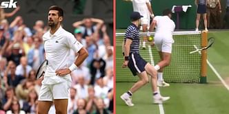 Novak Djokovic smashes racquet in frustration against net post during Carlos Alcaraz clash in Wimbledon final