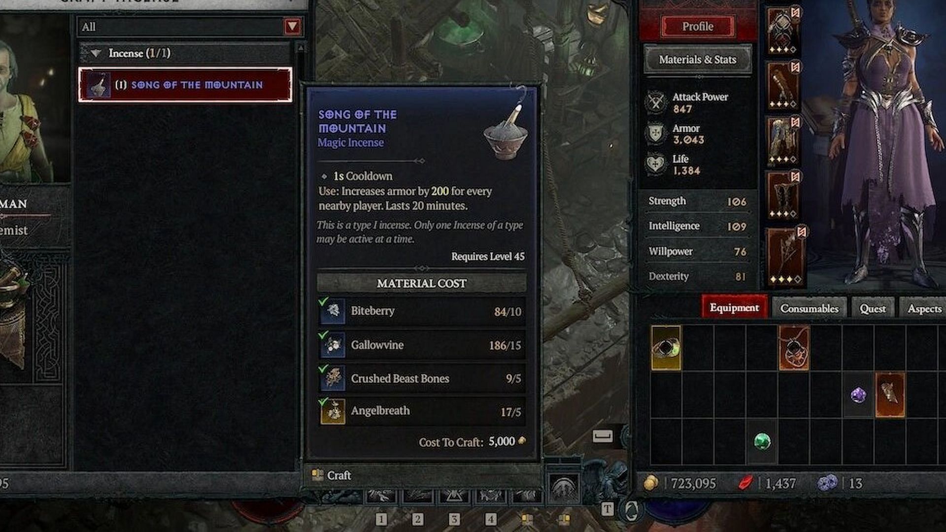 You can craft Incense with the help of an alchemist (Image via Diablo 4)