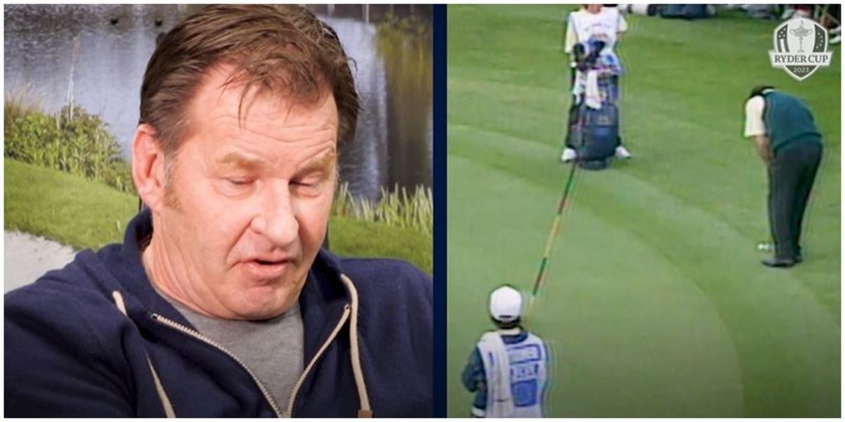 Nick Faldo reacting to old Ryder Cup moments (screengrab via Ryder Cup&#039;s official website)