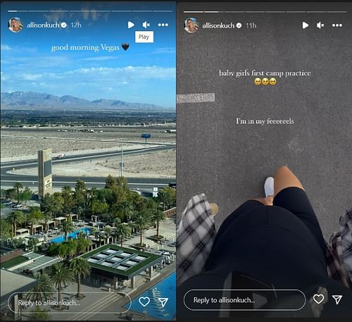 Screenshots from Allison Kuch's Instagram stories