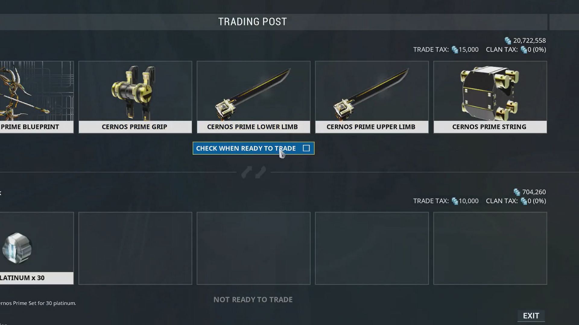 You can click Ready if you wish to go ahead with the trade (Image via Digital Extremes)