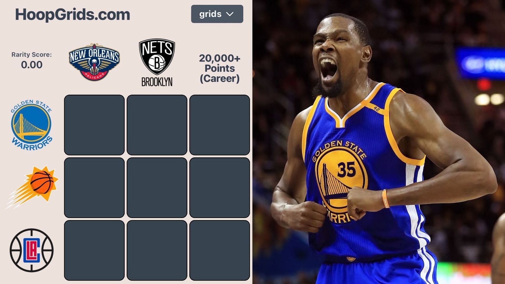 NBA HoopGrids (July 23) and Kevin Durant. 