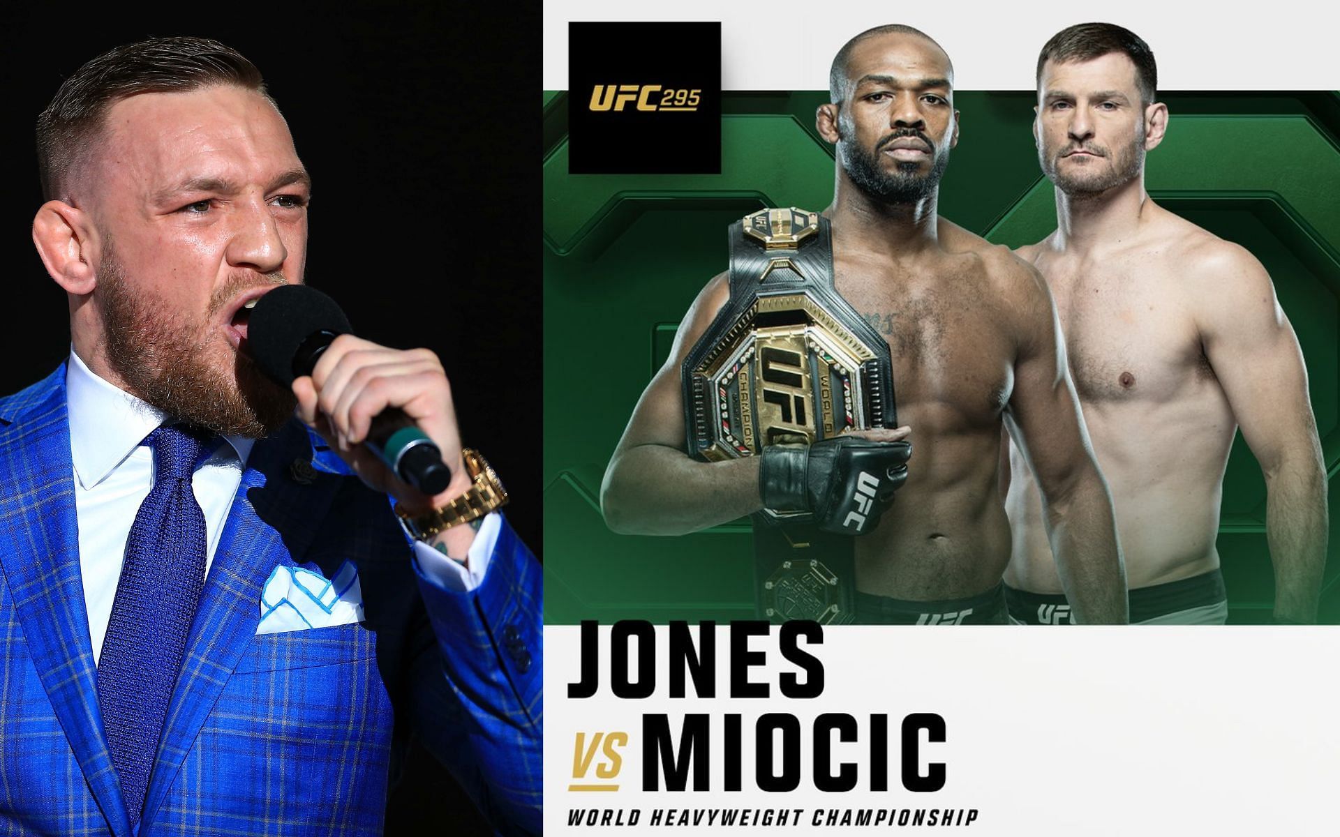 Conor McGregor (left) and Jon Jones vs. Stipe Miocic (right). [via Getty Images and UFC]