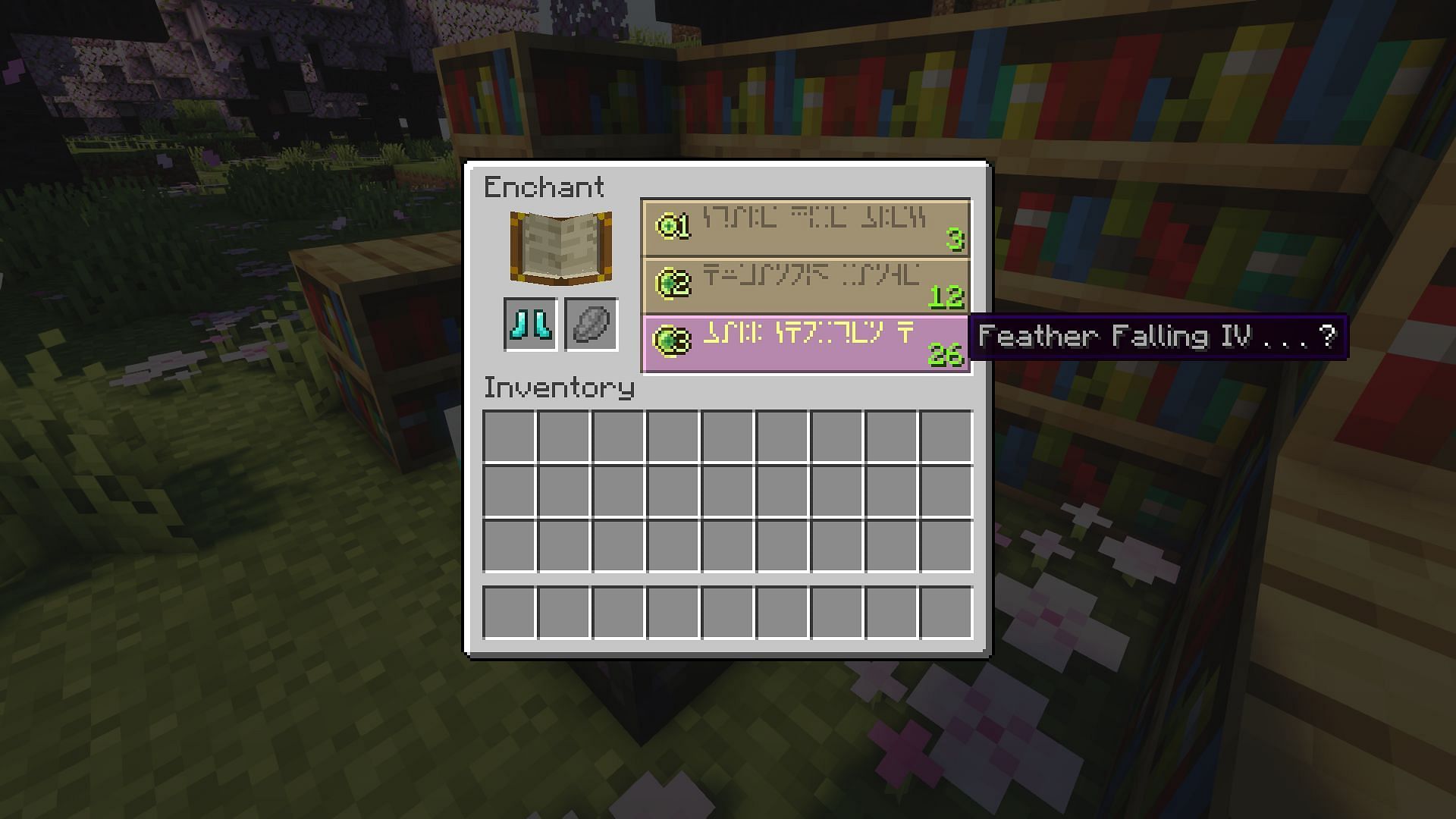An enchanting table offering Feather Falling IV (Image via Mojang)