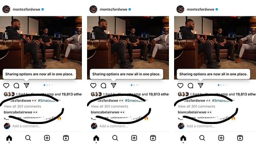 Bianca Belair reacts to Montez Ford's Instagram post.