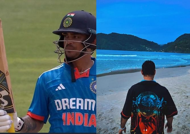 "Just tryna master peace"- Team India wicket-keeper Ishan Kishan poses near a beach ahead of 3rd ODI vs West Indies