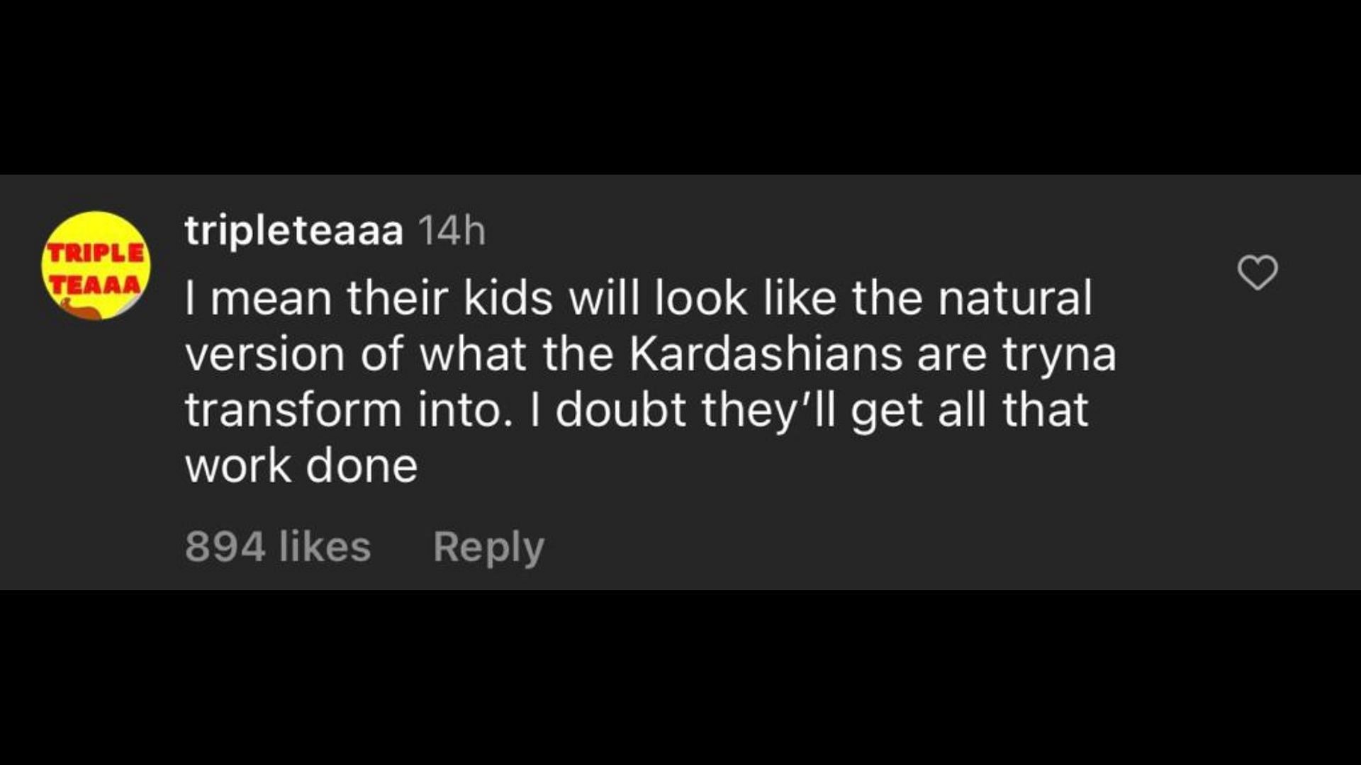 Screenshot of an Internet user remarking on Jenner&#039;s confession about going under the knife. (Photo via @TheShadeRoom/Instagram)