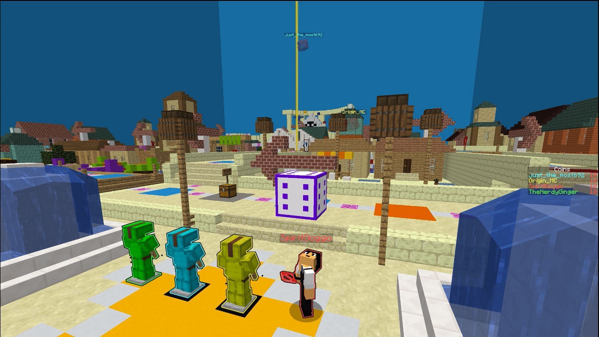 A Minecraft player prepares to roll the dice in Super Voxel Party (Image via Origin_MC, TheNerdyGinger)