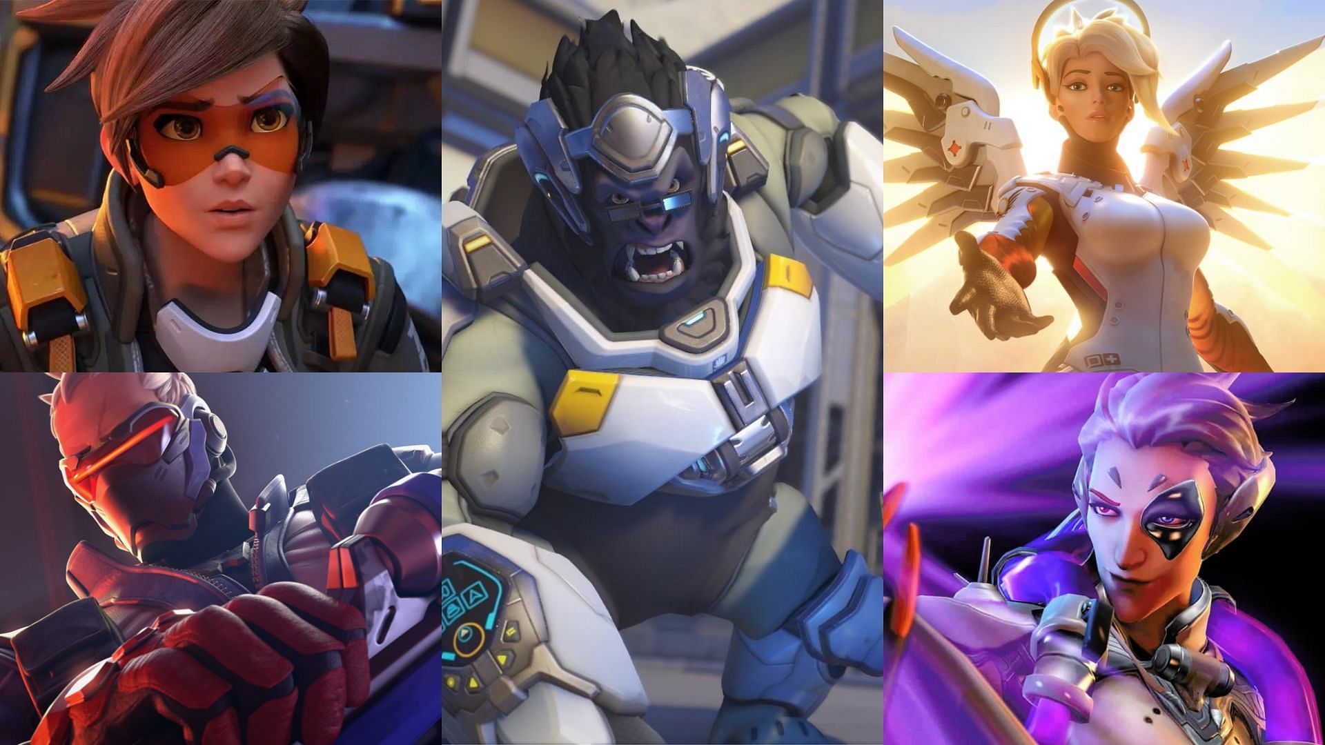 Best team composition for Winston, Tracer, Soldier76, Mercy, and Moira (Image via Sportskeeda and Blizzard Entertainment)