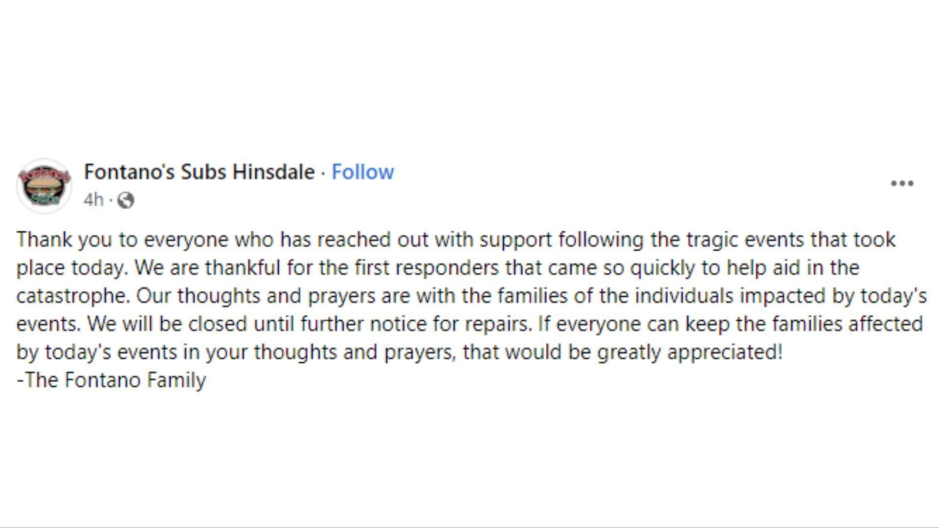 The owner of Fontano&#039;s subs provided surveillance footage to investigators (image via Facebook/Fontano&#039;s Subs Honsdale)