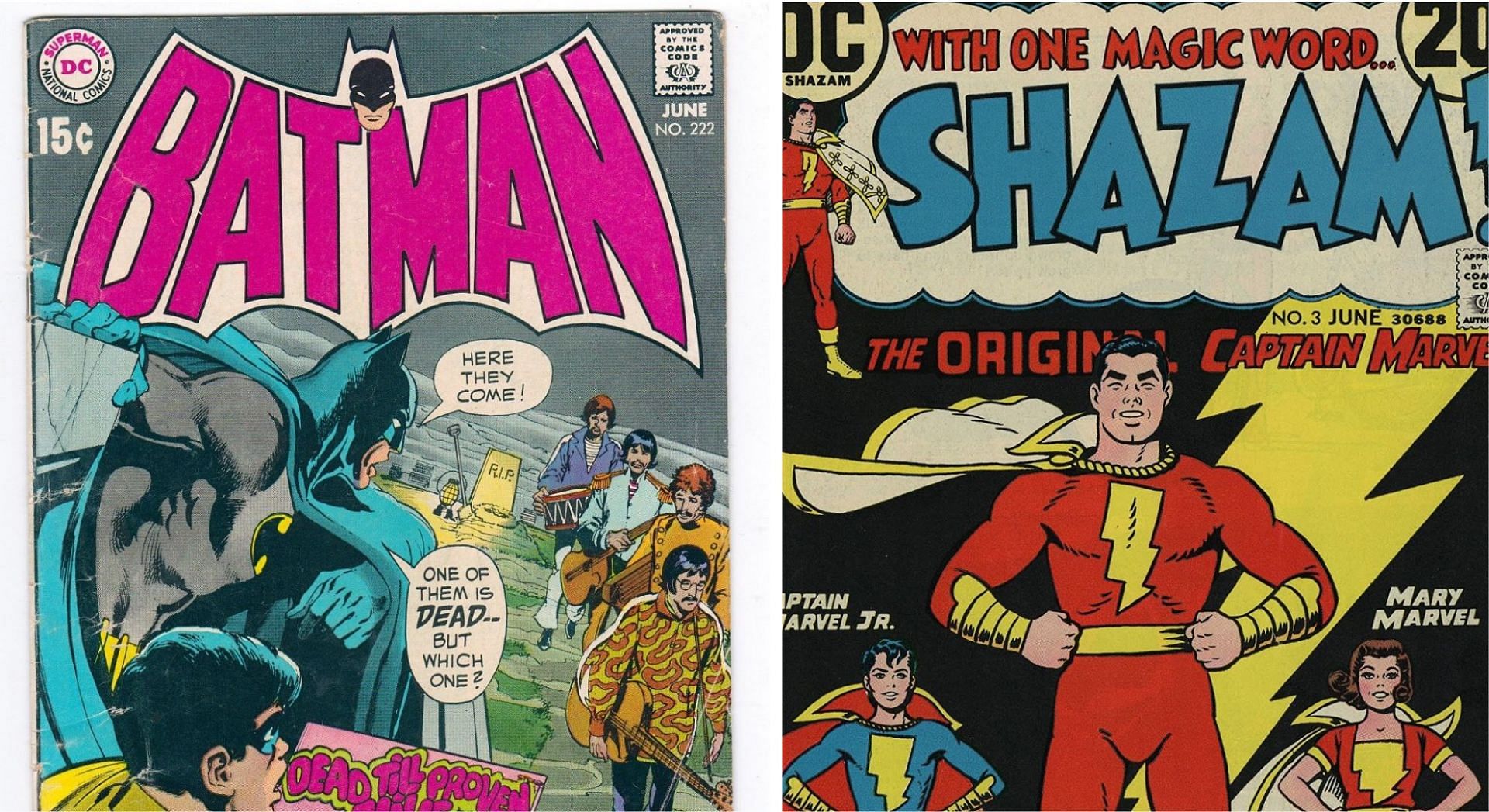 A couple of comics, including Shazam, under DC&#039;s label in the 1970s (Image via Sportskeeda)
