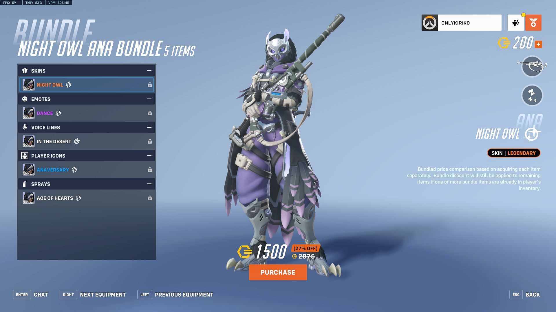 Night Owl Ana bundle in Overwatch 2 (Image via Blizzard Entertainment)