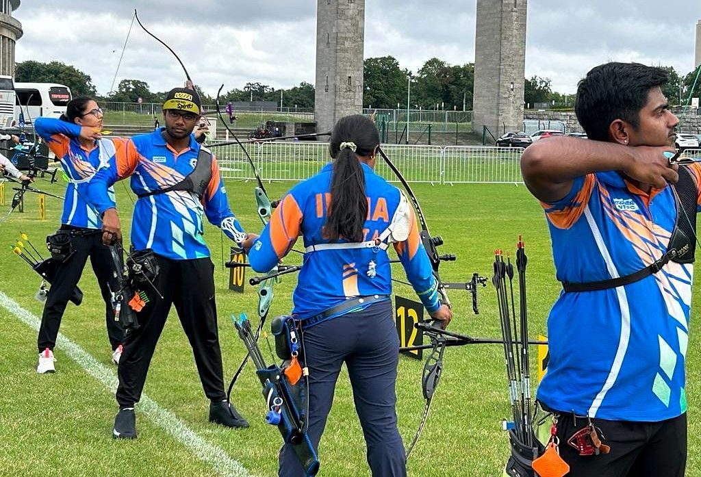 Indian archery team during a practice session in Berlin on Saturday. Photo credit: AAI