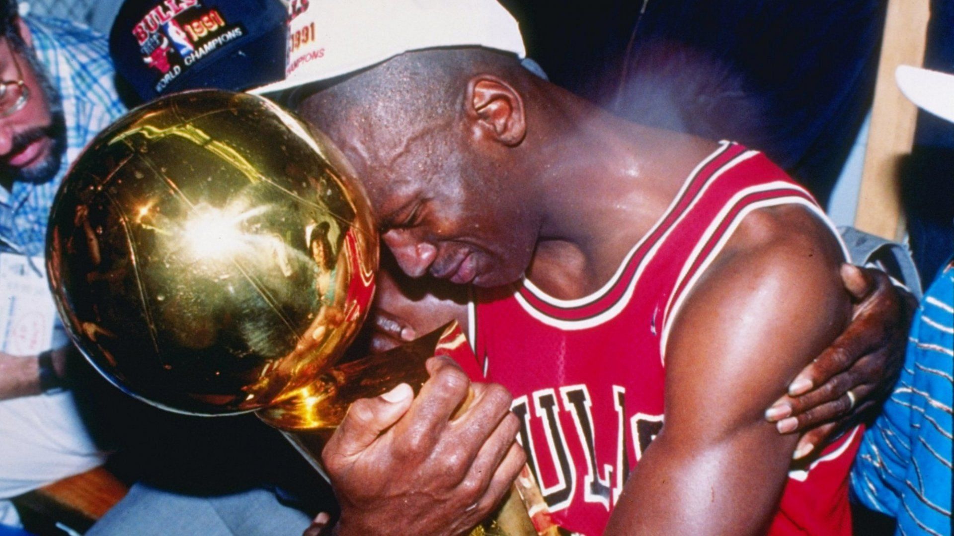 Michael Jordan winning the NBA Trophy