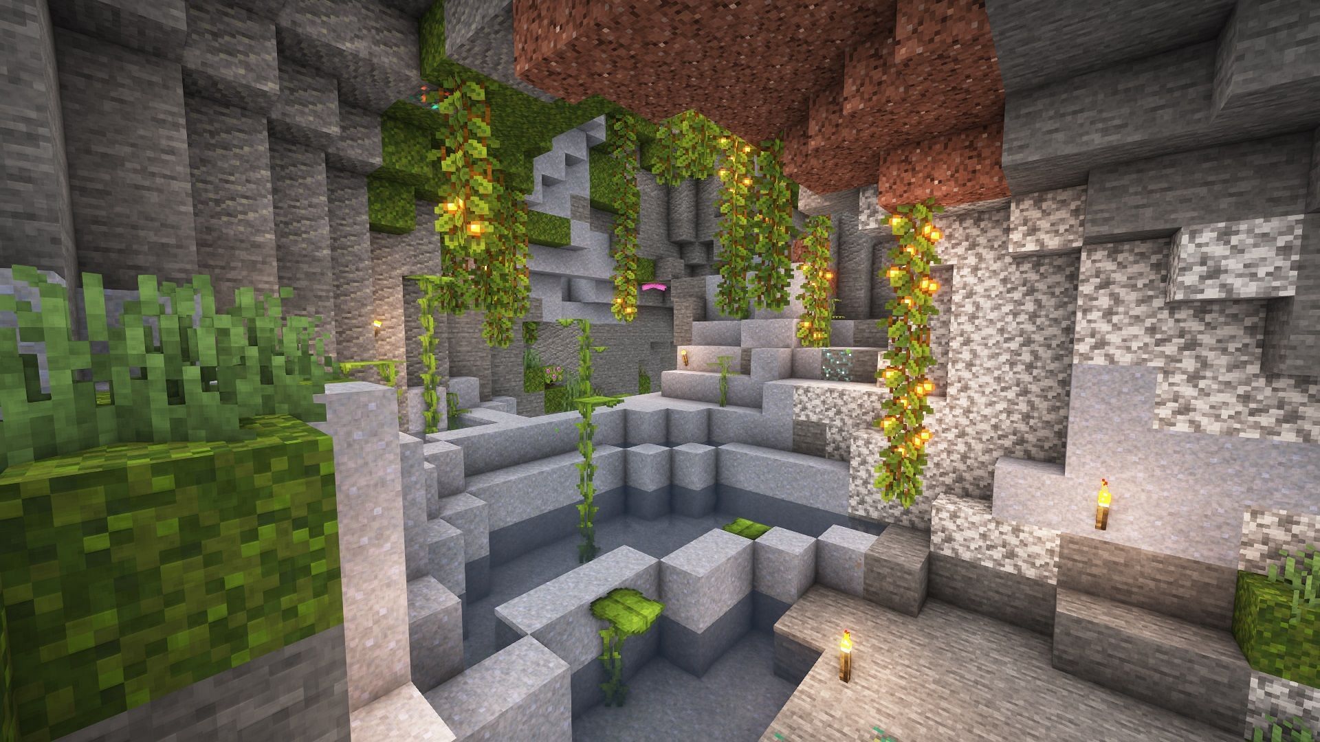 A lush cave in the game (Image via Mojang)