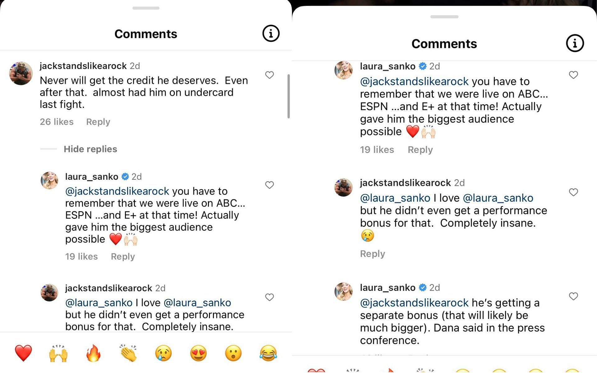 Instagram comments supporting Dana White&#039;s decision