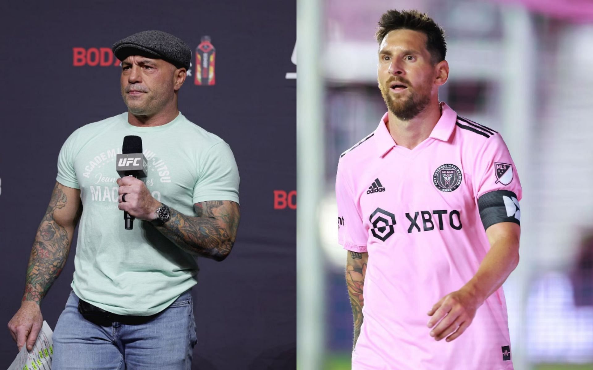 Joe Rogan (left), Lionel Messi (right)