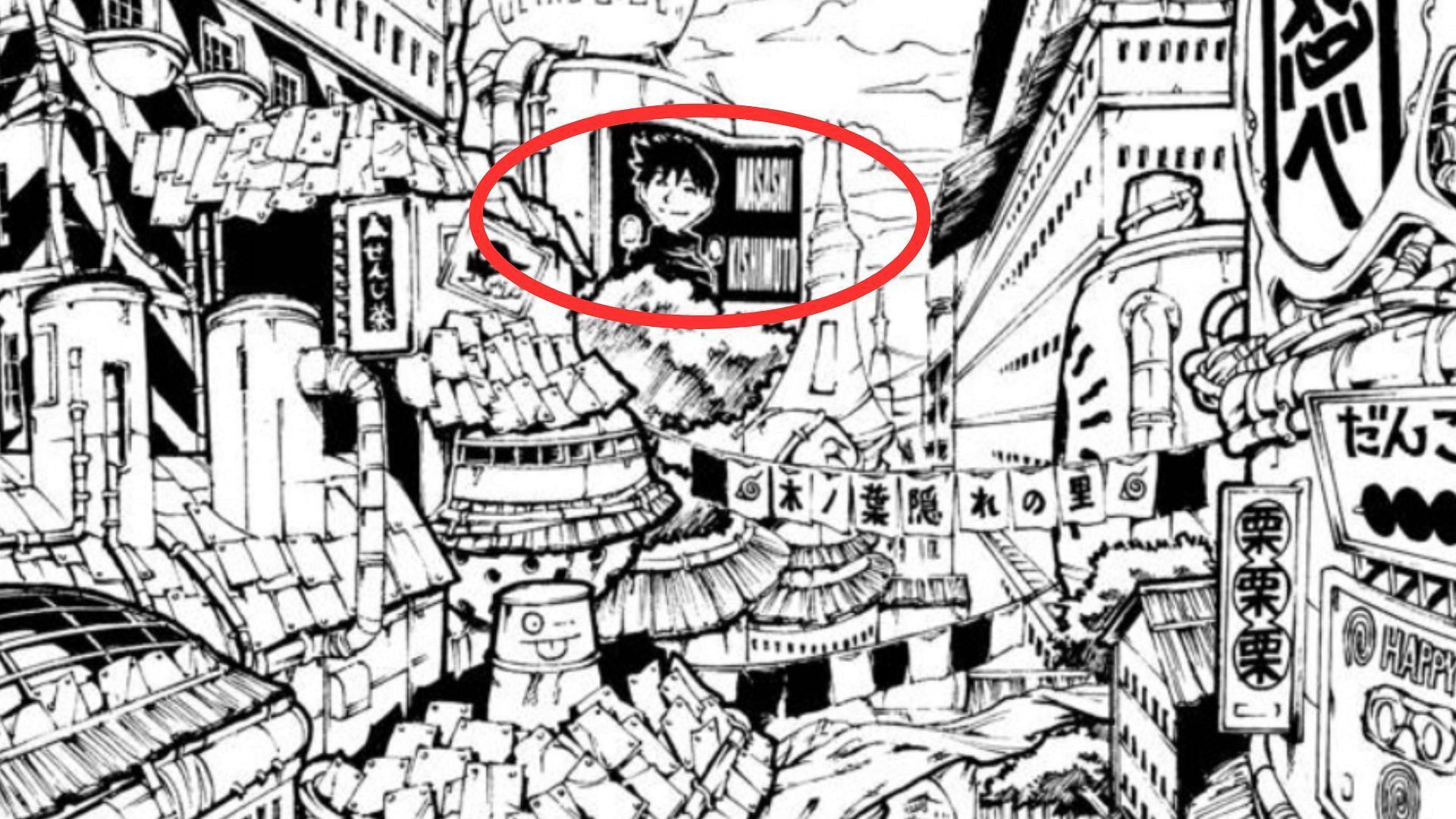 Masashi Kishimoto&#039;s billboard in the manga&#039;s 3rd chapter (Image via Shueisha)