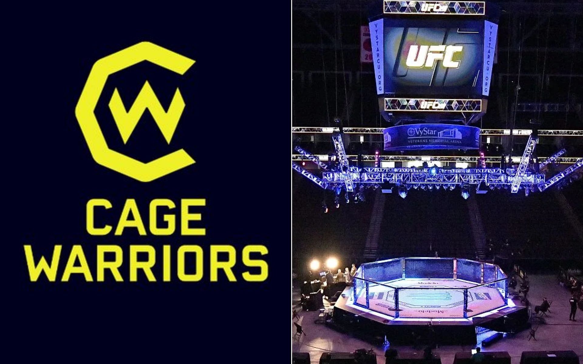 Cage Warriors logo [Left], and UFC octagon [Right] [Photo credit: @CageWarriors - Twitter]