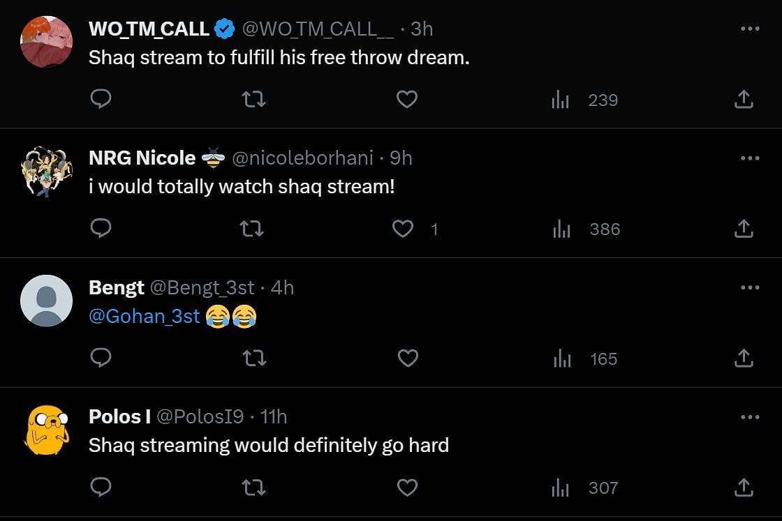 Twitter community discussing Shaquille O&#039;Neal&#039;s reaction to the streamer&#039;s Kick contract (Image via Full Squad Gaming/Twitter)