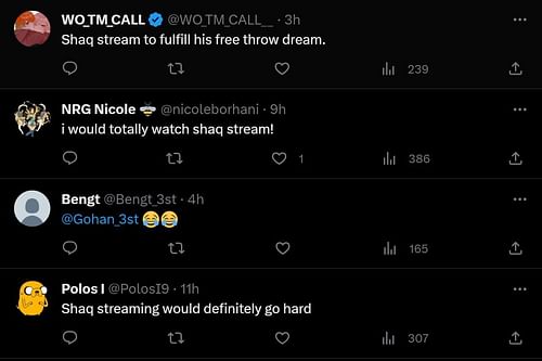 Twitter community discussing Shaquille O'Neal's reaction to the streamer's Kick contract (Image via Full Squad Gaming/Twitter)