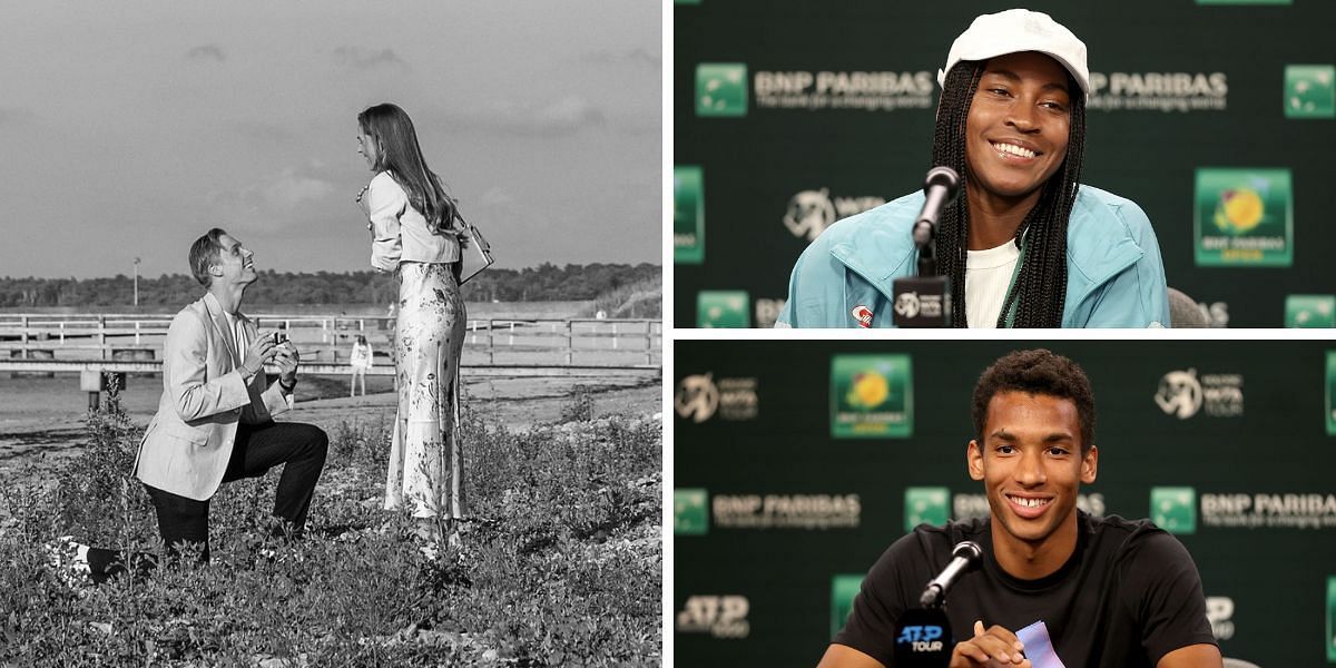 Coco Gauff and Felix Auger-Aliassime congratulate Denis Shapovalov and Mirjam Bjorklund