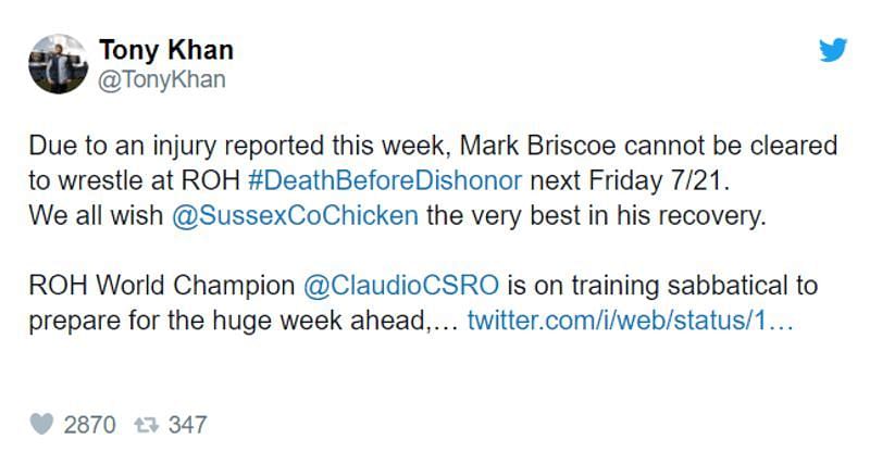 Tony Khan's update on Mark Briscoe