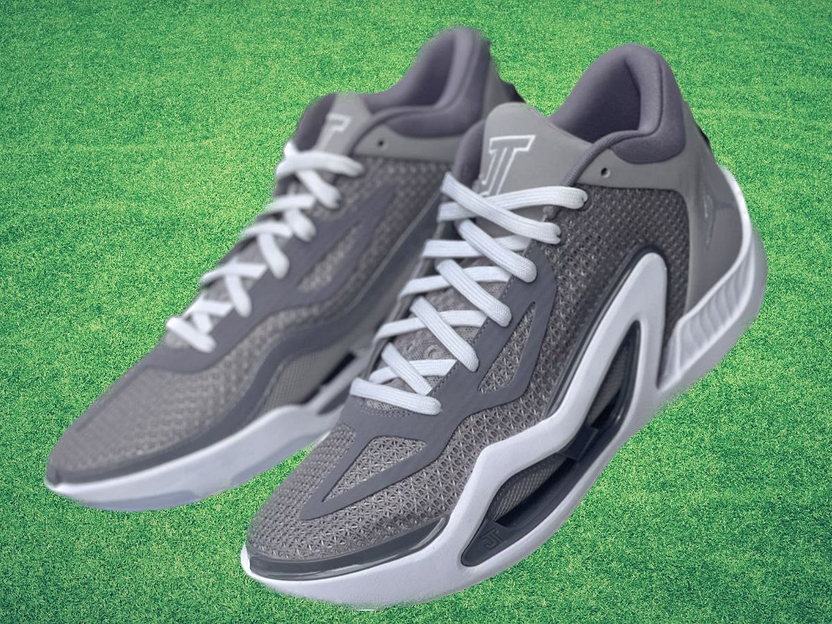 Jordan Tatum 1 Cool Grey shoes (Image via Twitter/@nickdepaula)